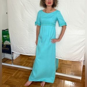 Vtg 60s empirewaist maxi dress embellished with ribbon and lace details sz 10